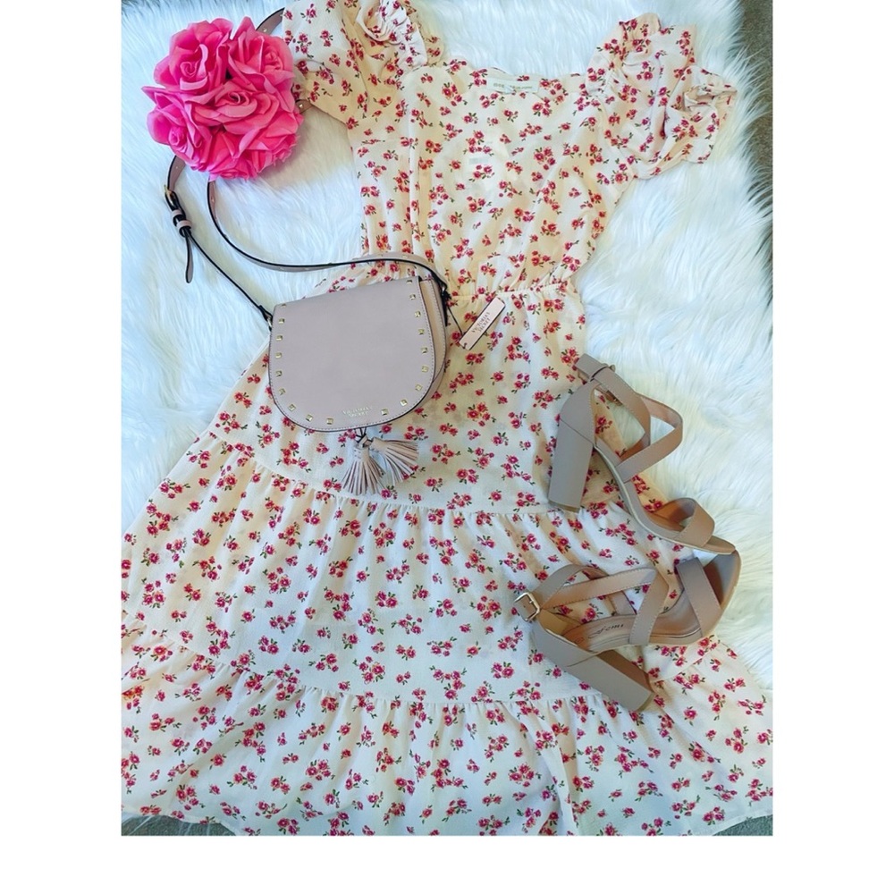 NWT Monteau Pink Floral Short Sleeve Midi Dress XS